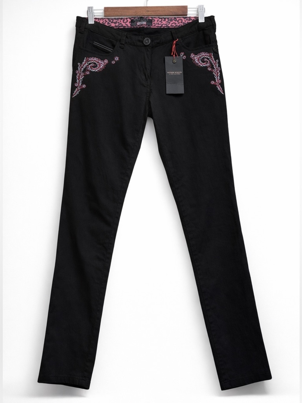 Maison Scotch NWT Rode Inspired Skinny Embroidered Black 98% Cotton Pants 29/32